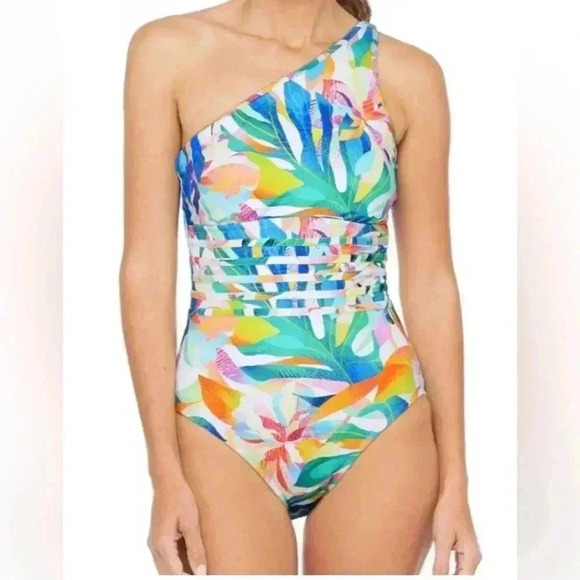 La Blanca Wild Tropic One Shoulder One Piece Swimsuit Size 12 - Picture 1 of 6